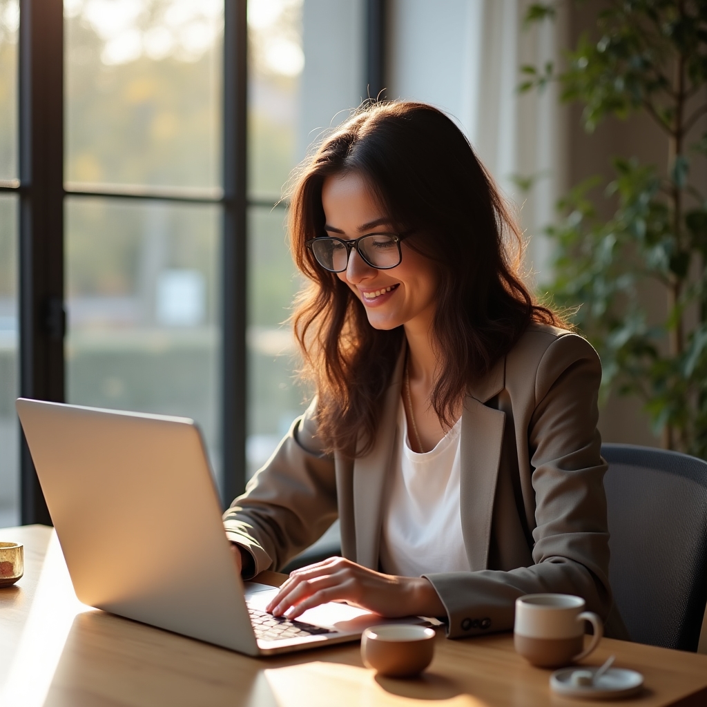 Antreprenor care analizează fotografii de produse pe laptop